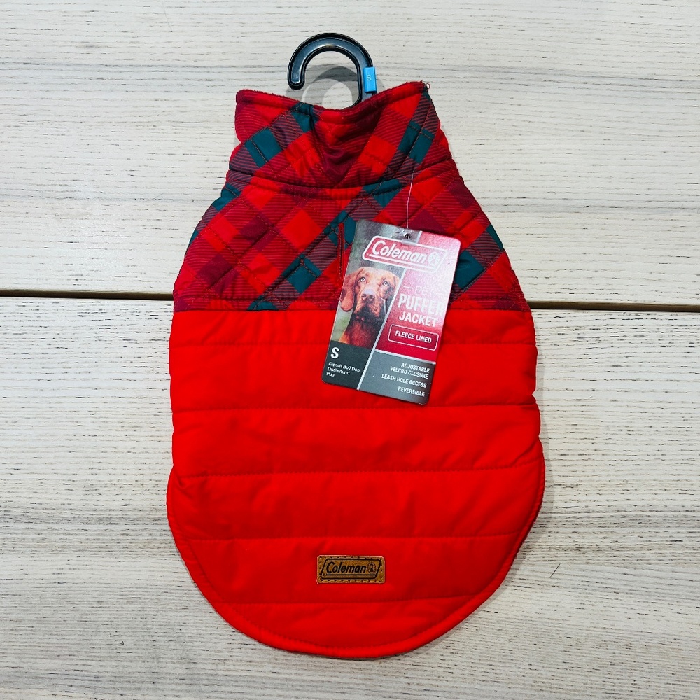 Coleman Pet Puffer Jacket Dog Fleece Lined Red Green Plaid NWT Christmas pajama